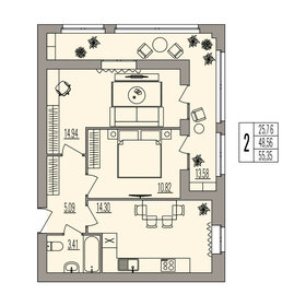 Квартира 55,4 м², 2-комнатная - изображение 1