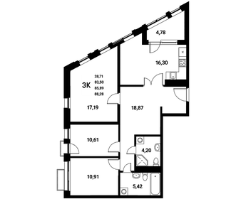 Квартира 85,9 м², 3-комнатная - изображение 1