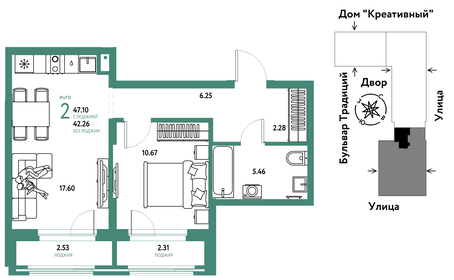 51 м², 2-комнатная квартира 5 380 000 ₽ - изображение 63