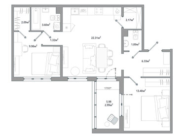 Квартира 66,2 м², 2-комнатная - изображение 1