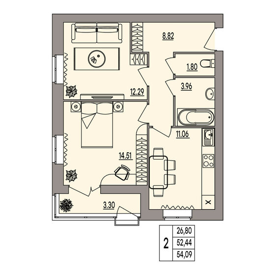 33,7 м², 1-комнатная квартира 3 197 700 ₽ - изображение 32