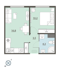 Квартира 34,8 м², 1-комнатная - изображение 1