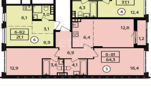 Квартира 64,3 м², 2-комнатная - изображение 1