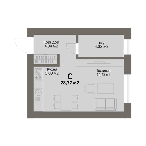 28,8 м², квартира-студия 4 171 650 ₽ - изображение 1