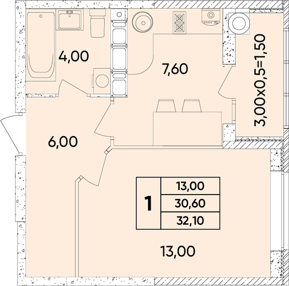 32,1 м², 1-комнатная квартира 4 381 650 ₽ - изображение 1