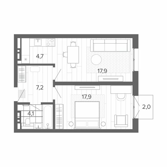 52,4 м², 2-комнатная квартира 8 400 000 ₽ - изображение 1