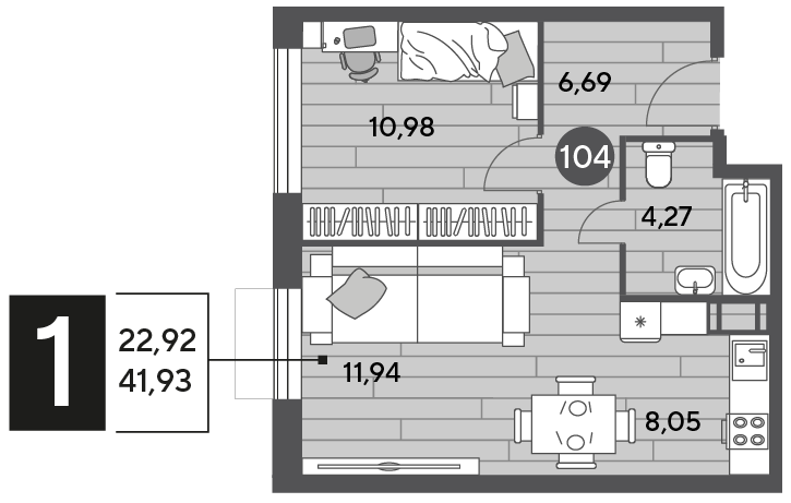 41,9 м², 1-комнатная квартира 5 836 656 ₽ - изображение 1