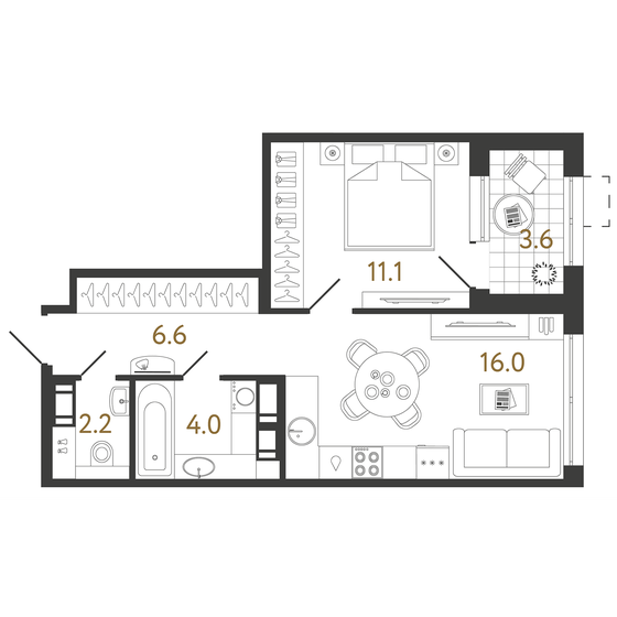 39,9 м², 1-комнатная квартира 13 612 583 ₽ - изображение 1
