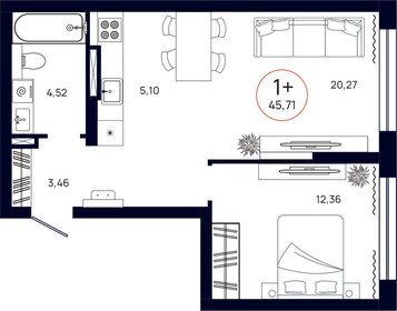 Квартира 45,7 м², 1-комнатная - изображение 1