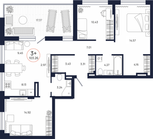 Квартира 103,3 м², 3-комнатная - изображение 1