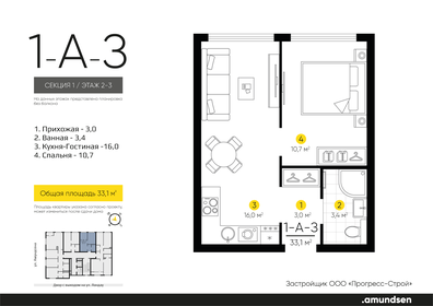 33,3 м², 1-комнатная квартира 6 039 000 ₽ - изображение 42