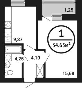 Квартира 34,7 м², 1-комнатная - изображение 1