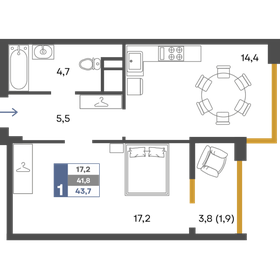 Квартира 43,7 м², 1-комнатная - изображение 1