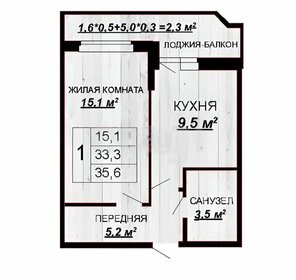 Квартира 33,3 м², 1-комнатная - изображение 2