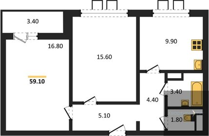 Квартира 59,1 м², 2-комнатная - изображение 1