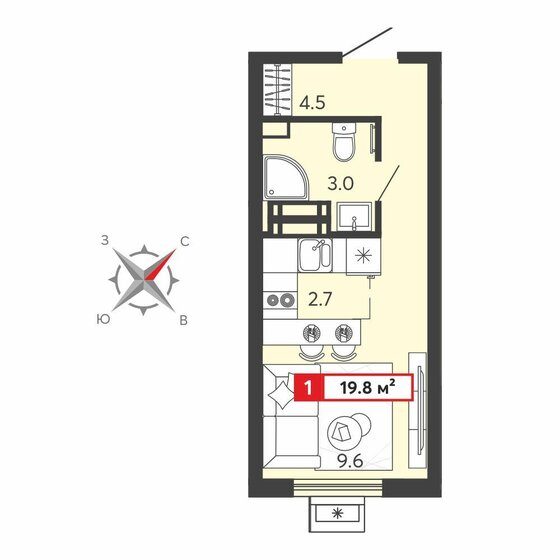 19,8 м², квартира-студия 1 987 920 ₽ - изображение 1