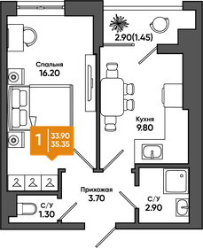 35,7 м², 1-комнатная квартира 3 992 800 ₽ - изображение 9