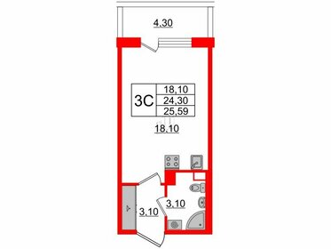 Квартира 24,3 м², студия - изображение 1