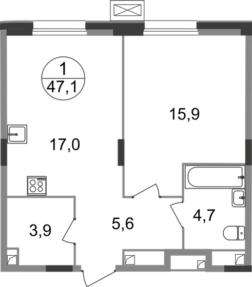 47,1 м², 1-комнатная квартира 10 067 923 ₽ - изображение 1