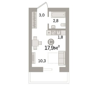 Квартира 17,9 м², 1-комнатная - изображение 1