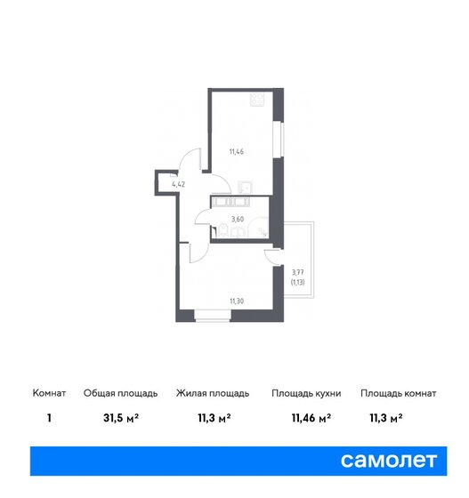 31,5 м², 1-комнатная квартира 5 766 390 ₽ - изображение 1