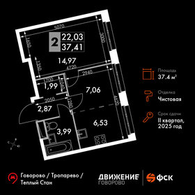 Квартира 37,4 м², 2-комнатные - изображение 1