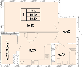 38,6 м², 1-комнатная квартира 4 828 860 ₽ - изображение 1