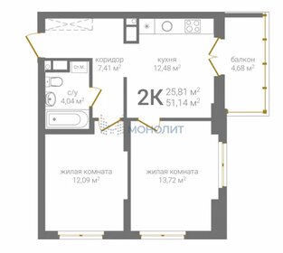 Квартира 51,1 м², 2-комнатная - изображение 1