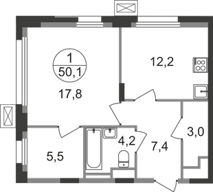 Квартира 50,1 м², 1-комнатная - изображение 1