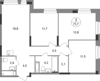 Квартира 73,7 м², 3-комнатная - изображение 1