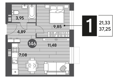37,3 м², 1-комнатная квартира 6 265 450 ₽ - изображение 19
