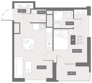 Квартира 35,7 м², 1-комнатная - изображение 1