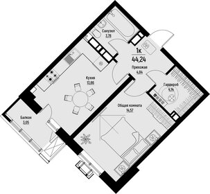 Квартира 44,2 м², 1-комнатная - изображение 1