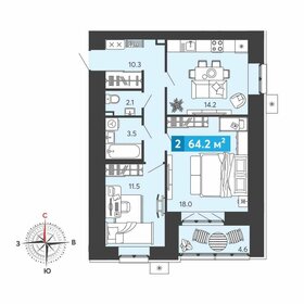 64,3 м², 2-комнатная квартира 5 468 400 ₽ - изображение 65