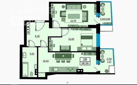 Квартира 58,5 м², 2-комнатная - изображение 1