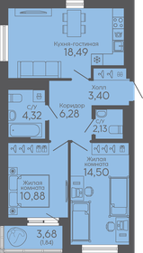 Квартира 61,8 м², 2-комнатная - изображение 1