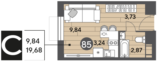 Квартира 19,7 м², студия - изображение 1