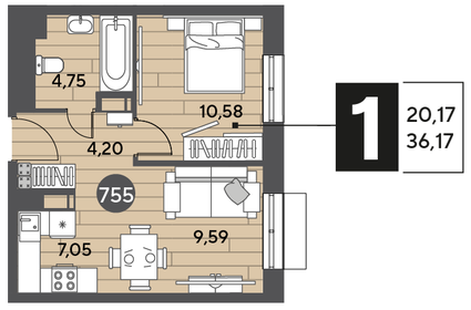 36,2 м², 1-комнатная квартира 6 152 517 ₽ - изображение 16