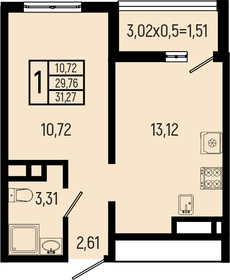 Квартира 31,3 м², 1-комнатная - изображение 1