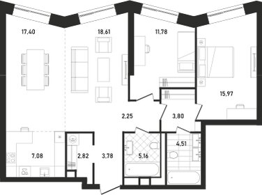 Квартира 93,2 м², 2-комнатная - изображение 1