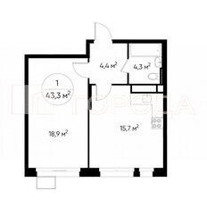 Квартира 43,3 м², 1-комнатная - изображение 1