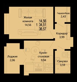 Квартира 36,6 м², 1-комнатная - изображение 1