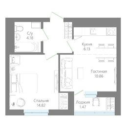 Квартира 42,2 м², 2-комнатная - изображение 1