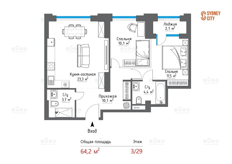 64,2 м², 3-комнатная квартира 31 000 000 ₽ - изображение 1