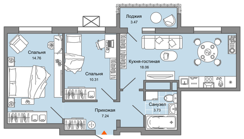 Квартира 56 м², 3-комнатная - изображение 1