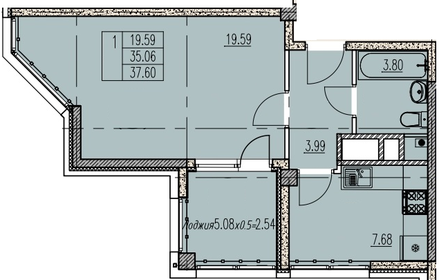 Квартира 37,6 м², 1-комнатная - изображение 1