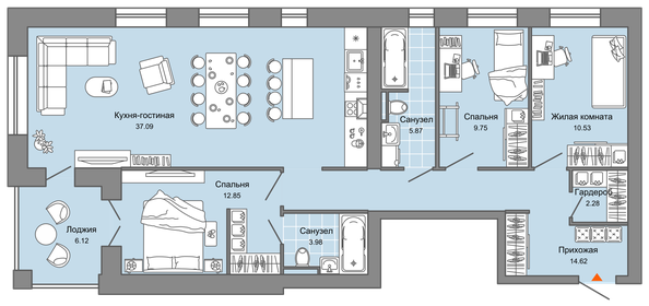 Квартира 100 м², 4-комнатная - изображение 1