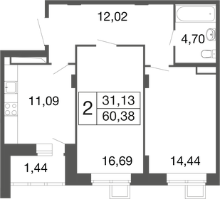 Квартира 60,4 м², 2-комнатная - изображение 1