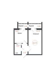 Квартира 34,7 м², 1-комнатная - изображение 1