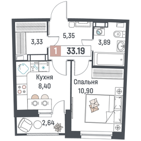 Квартира 33,2 м², 1-комнатная - изображение 1